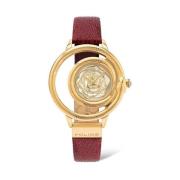 Gouden Leren Quartz Horloge Police , Red , Dames