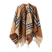 Wol Kasjmier Ruitpatroon Franje Cape Burberry , Beige , Unisex