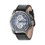 Zwarte leren kwarts analoge horloge Police , Black , Heren