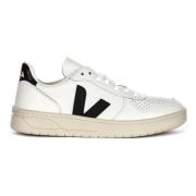 Wit Zwart Leren Court Trainers Vrouwen Veja , White , Dames