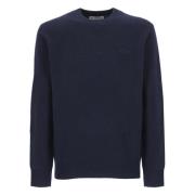 Blauwe Wol Crewneck Sweater Geborduurd Logo Saint Barth , Blue , Heren