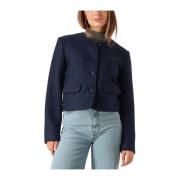 Elegante Donkerblauwe Wollen Jas Moss Copenhagen , Blue , Dames