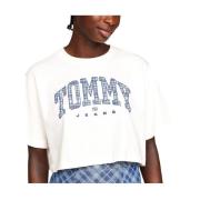 Casual Cropped T-shirt met Kenmerkend Logo Tommy Hilfiger , White , Da...