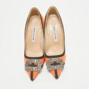 Pre-owned Satin heels Manolo Blahnik Pre-owned , Orange , Dames