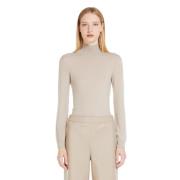 Beige Jersey Hoge Hals Ribgebreide Trui Max Mara , Gray , Dames