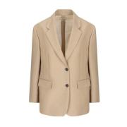 Blazer in touwkleur met klassieke revers Prada , Beige , Dames