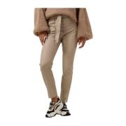 Zandkleur Leren Pantalon Stijl Knit-ted , Beige , Dames