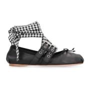 Leren Ballerina Flats met Strik Detail Miu Miu , Black , Dames