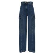 Hoge Taille Denim Broek Wijde Pasvorm Twinset , Blue , Dames