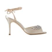 Kristal Detail Satijnen Sandalen Manolo Blahnik , Beige , Dames