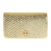 Metallic Moto Quilt Chain Wallet Tory Burch , Yellow , Dames