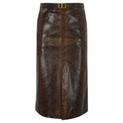 Midi Rok van Kunstleer Twinset , Brown , Dames