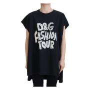 Luxe Zwart Katoenen T-shirt met Print Dolce & Gabbana , Black , Dames