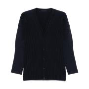 Navy Blue Plissé V-Hals Sweater Issey Miyake , Blue , Heren