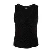 Zwarte V-hals Jersey Top met Gerimpelde Details Pinko , Black , Dames