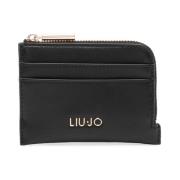 Zwarte Eco-Leren Portemonnee met Gouden Logo Liu Jo , Black , Dames