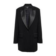 Smokingjasje met satijndetail Max Mara , Black , Dames