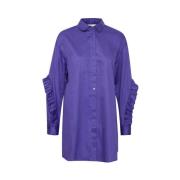 Jurk met knoopsluiting en ruchesdetail b.young , Purple , Dames