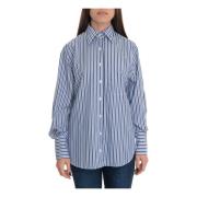 Gestreepte katoenen blouse met voorzak Roy Roger's , Blue , Dames