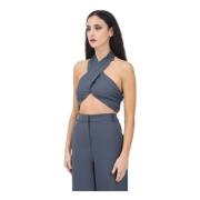 Elegante Grijze Cross-Neck Top Patrizia Pepe , Gray , Dames