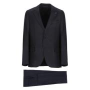 Zwart wollen pak met pieklapel Lardini , Black , Heren