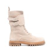 Beige Suède Mid-Calf Veterschoenen Kiton , Beige , Dames