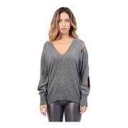 Grijze trui met V-hals en cut-out mouwen Jijil , Gray , Dames