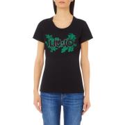 Logo en Strass T-shirt Liu Jo , Black , Dames