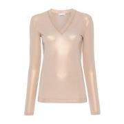 Roze Katoenmix V-hals T-shirt Brunello Cucinelli , Pink , Dames