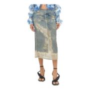 Versleten Denim Midi Rok Diesel , Blue , Dames