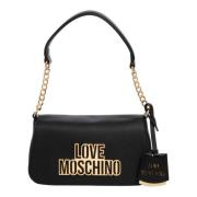 Logo Charm Handtas met Verstelbare Band Love Moschino , Black , Dames