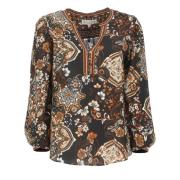 Bruine Bloemen V-hals Shirt Hale Bob , Multicolor , Dames