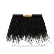 Zwarte Marlene Schoudertas met Struisvogelveren Dolce & Gabbana , Blac...