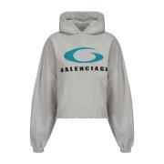 Grijze Hoodie Sweater Katoen Logo Print Balenciaga , Gray , Dames