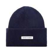 Navy Blauwe Unisex Beanie met Logo Emporio Armani , Blue , Unisex