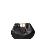 Paarse Shopper Tas met Ovaal Handvat Twinset , Black , Dames