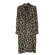 Zijden Polka-dot Jurk met Hoge Hals Fendi , Green , Dames