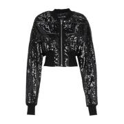 Zwarte Pailletten Crop Bomber Jacket Rick Owens , Black , Dames