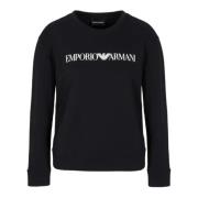 Biologische Navy Blauwe Sweater met Wit Logo Lettering Emporio Armani ...