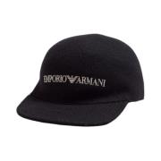 Zwarte Wol Herenpet met Wit Logo Lettering Emporio Armani , Black , He...