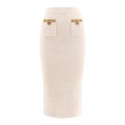 Gebreide Midi Rok met Juweelknopen Self Portrait , Beige , Dames