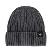 Donkergrijze Geribbelde Beanie Emporio Armani , Gray , Heren