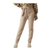 Zand Leren Pantalon Stijl Knit-ted , Beige , Dames