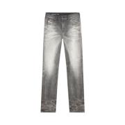 Slim Fit Versleten Rits Jeans Diesel , Gray , Heren