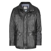 Heren Leren Parka Jas Bugatti , Black , Heren