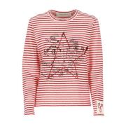 Gestreept Rood T-shirt met G-Patch Golden Goose , Red , Dames