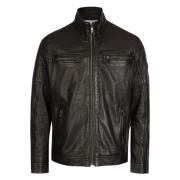 Heren Leren Jas met Biker Stijl Bugatti , Black , Heren