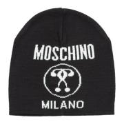 Logo Detail Double Question Mark Beanie Moschino , Black , Heren