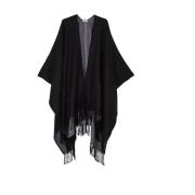 Zwarte poncho met franjes en logo Liu Jo , Black , Dames