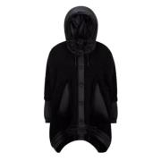 Zwarte wollen blend capuchonjas Moncler , Black , Dames